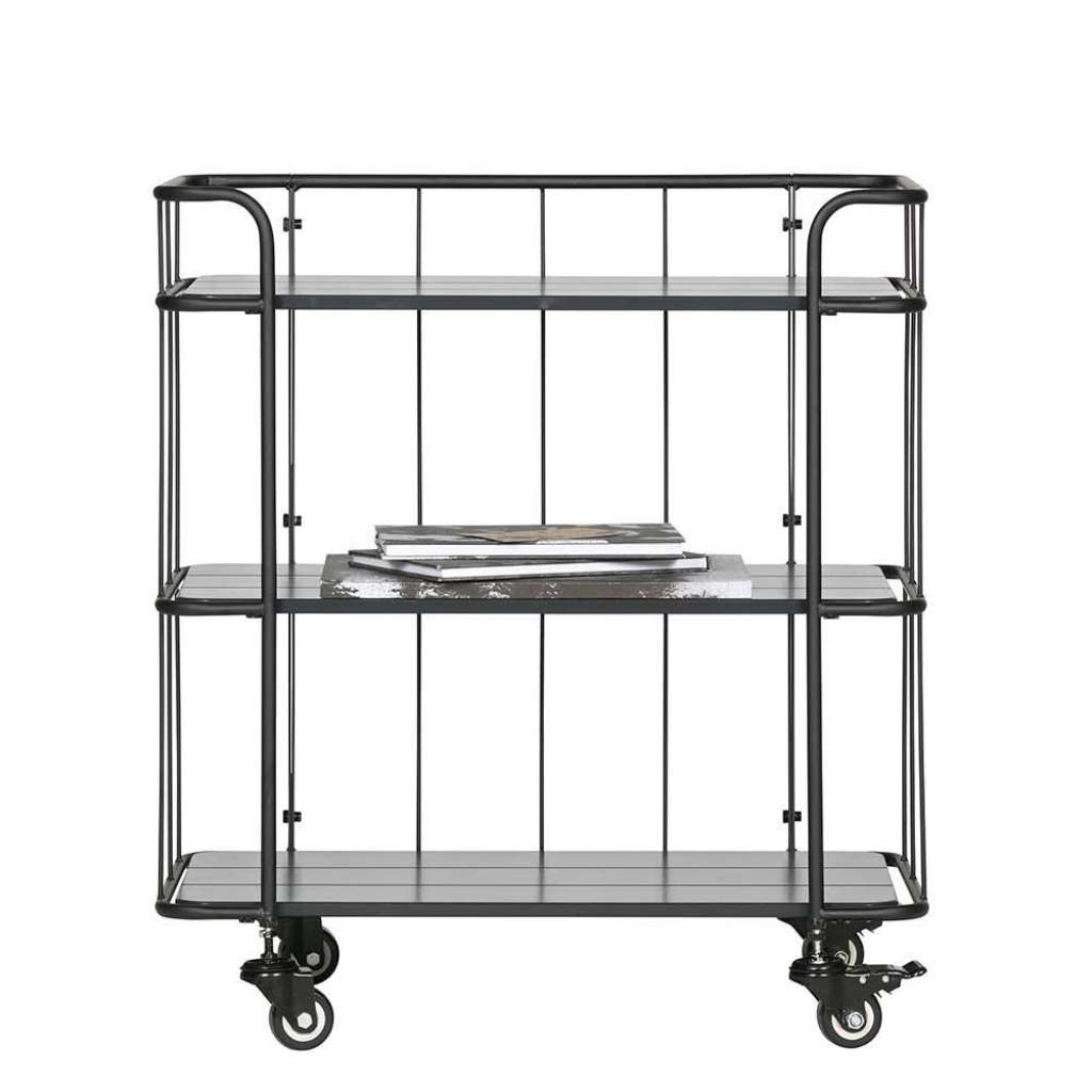 Küchenregal in Anthrazit Metall und Kiefer Massivholz Rollen