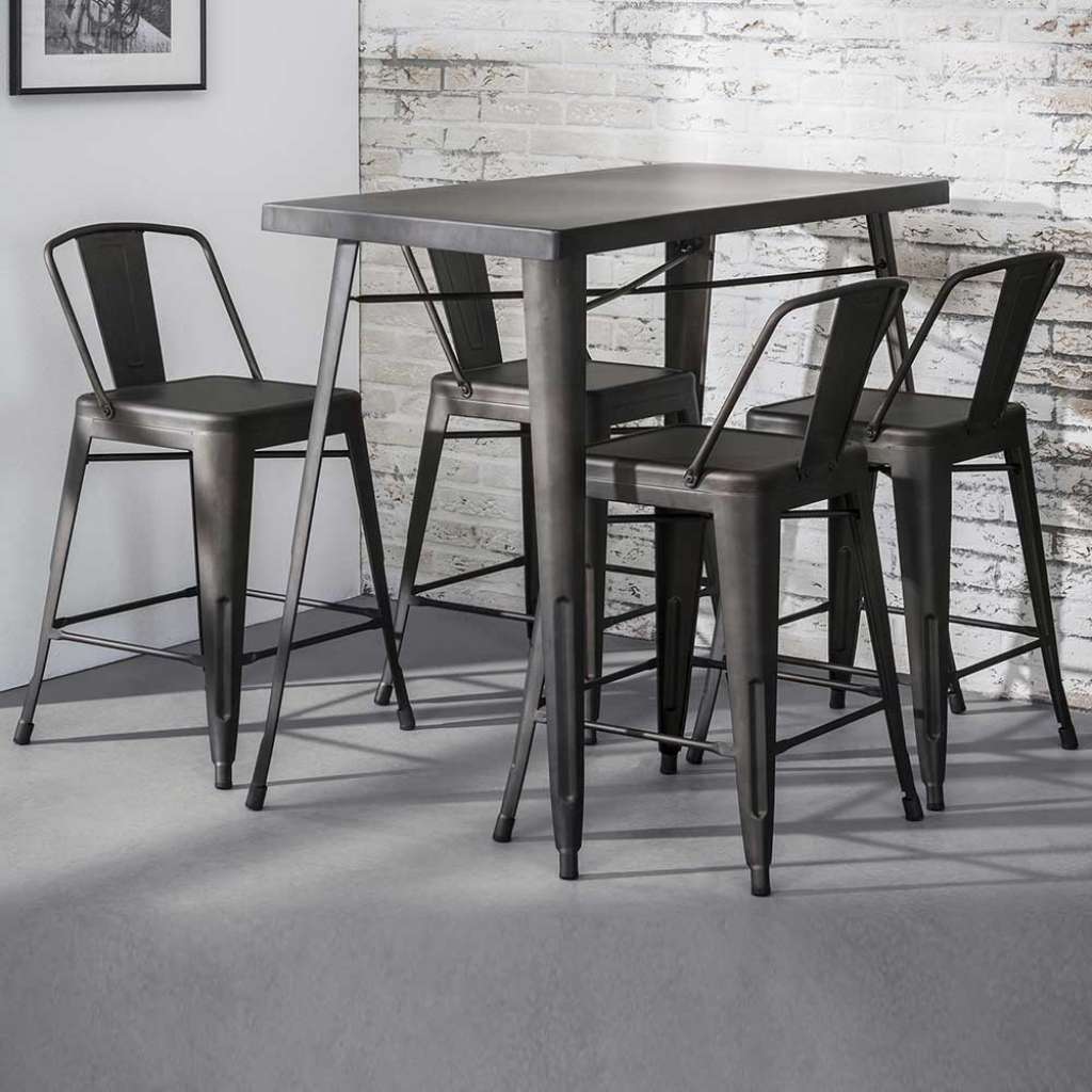 Bartisch und Stühle im Industry Style Dunkelgrau aus Stahl (5-teilig)