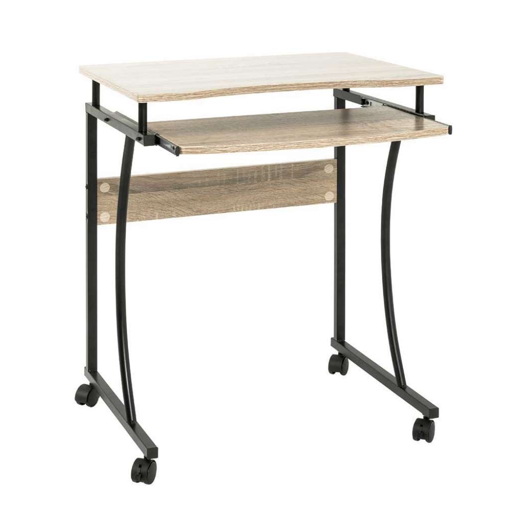 Rollen Schreibtisch mit Tastaturauszug Eiche hell und Schwarz