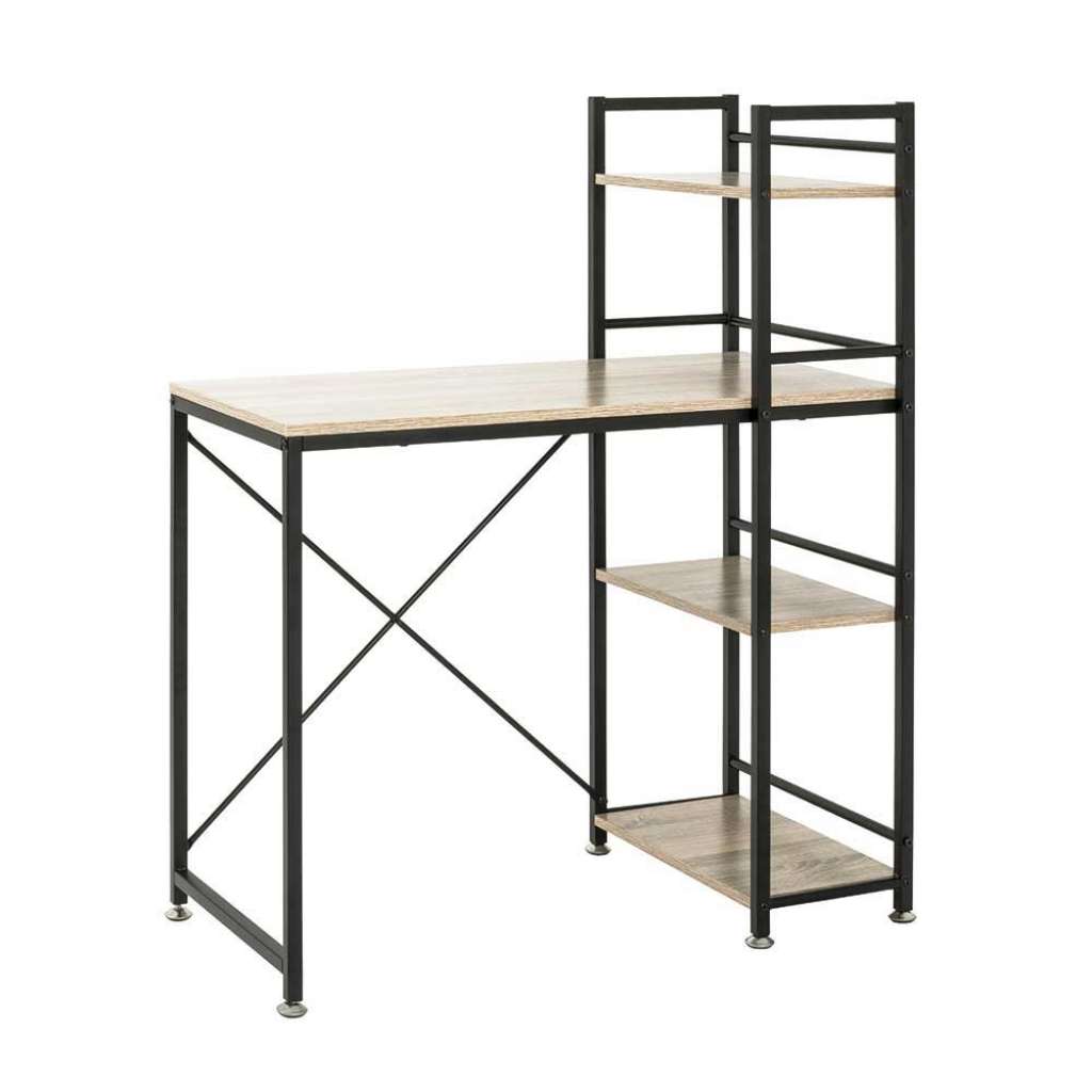 PC Schreibtisch mit Regal Eiche hell und Schwarz