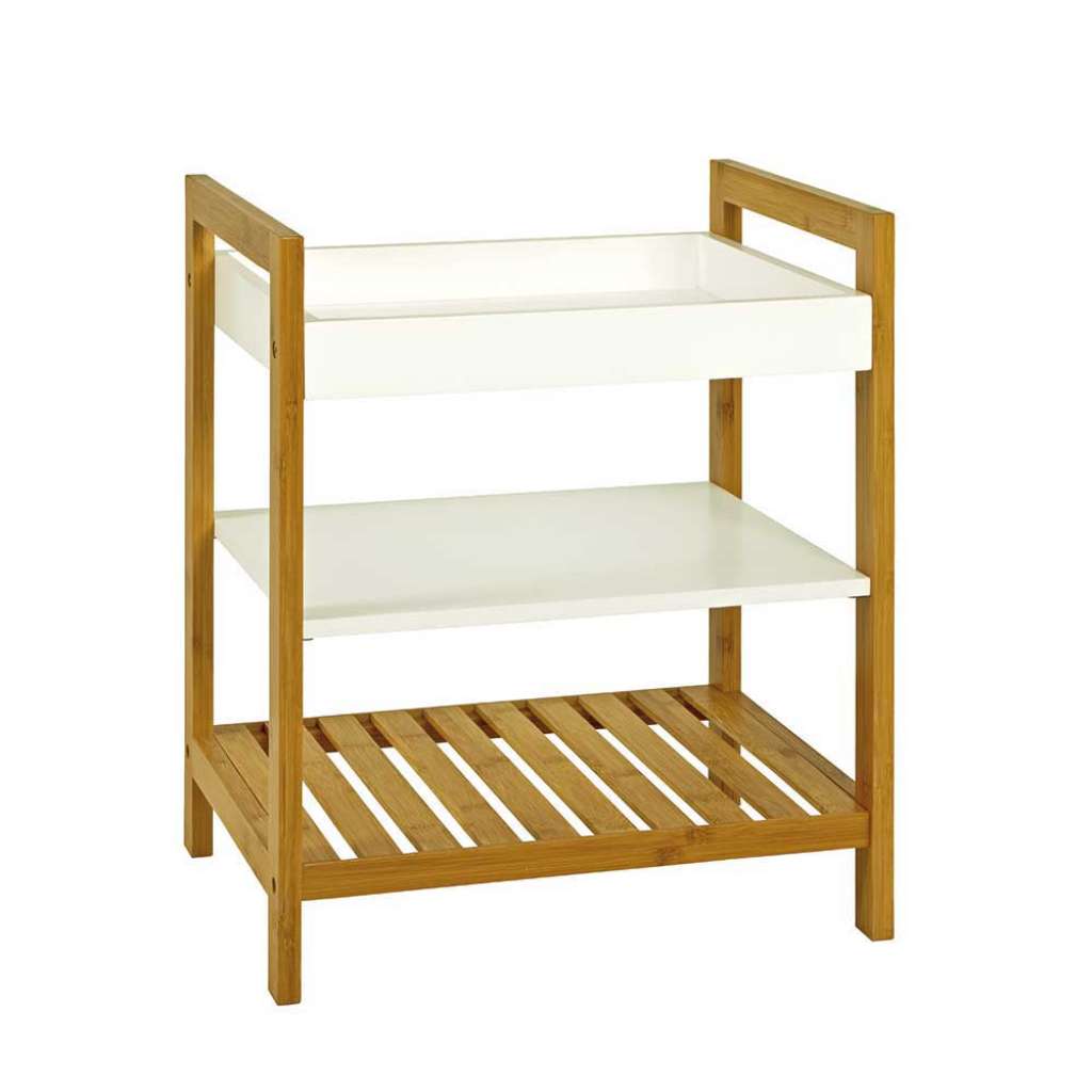 Badezimmerregal aus Bambus massiv und Weiß 40 cm
