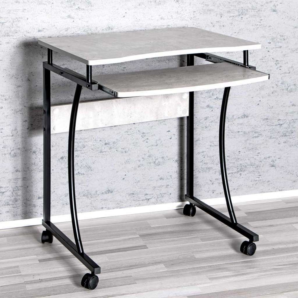 Rollen Schreibtisch in Beton Grau und Schwarz Tastaturauszug