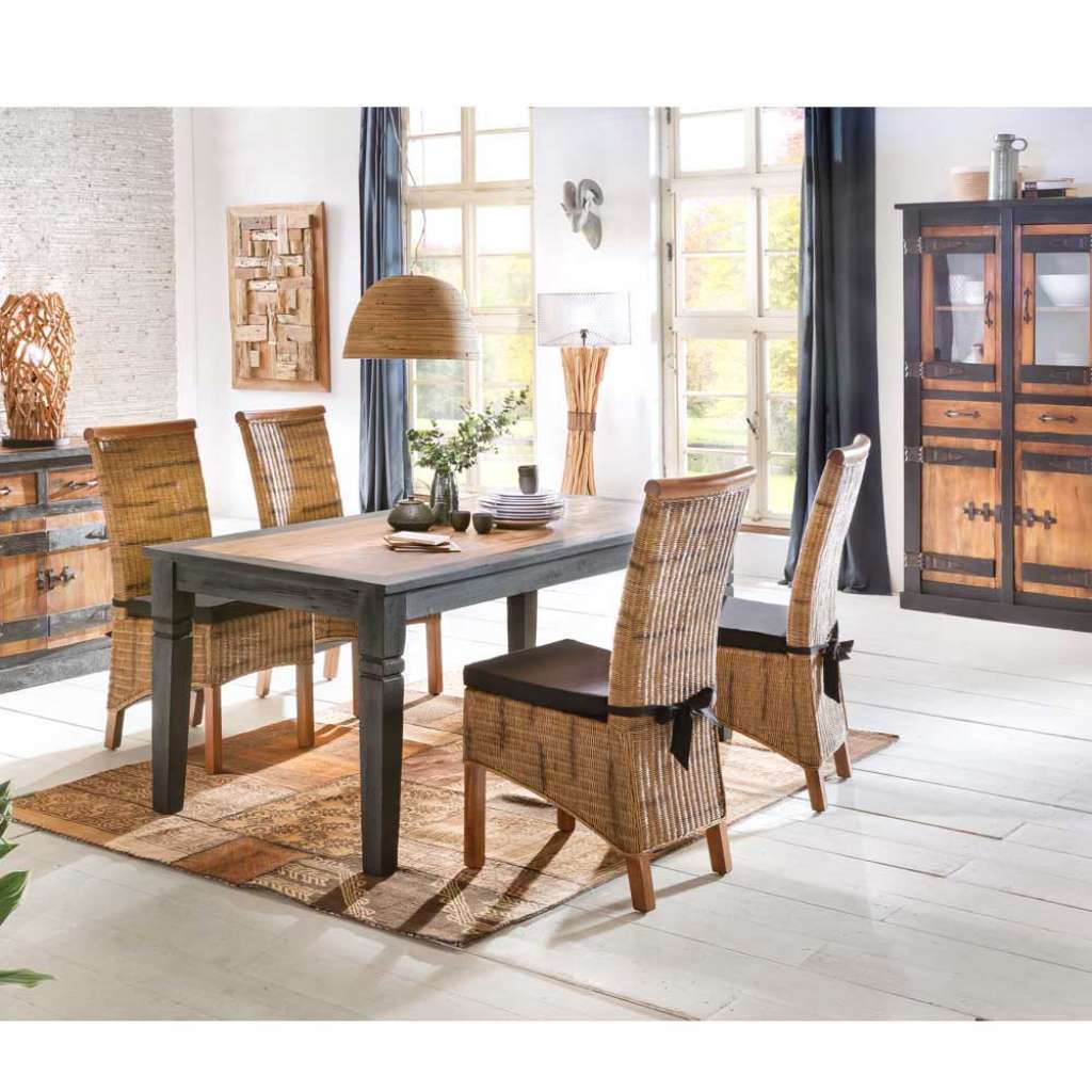 Essgruppe aus Rattan & Recyclingholz Braun & Anthrazit (5-teilig)