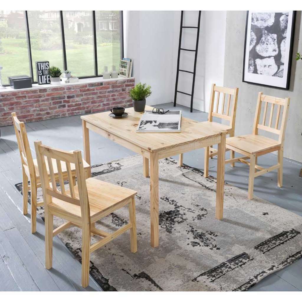 Esstisch mit Stühlen aus Kiefer Massivholz Landhausstil (5-teilig)