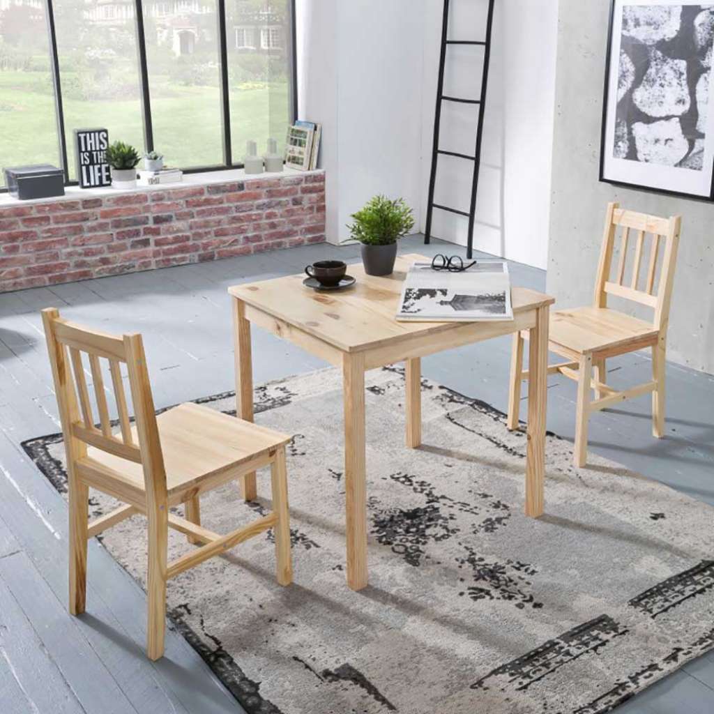 Tisch mit zwei Stühlen aus Kiefer Massivholz Landhausstil (3-teilig)