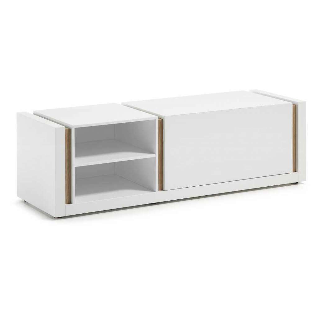 TV Board mit Klappe Weiß und Eiche