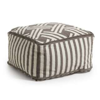 Fußhocker Pouf in Grau Weiß gestreift 50 cm breit