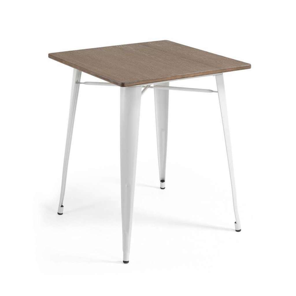 Küchentisch aus Bambus massiv und Stahl Weiß 80 cm breit