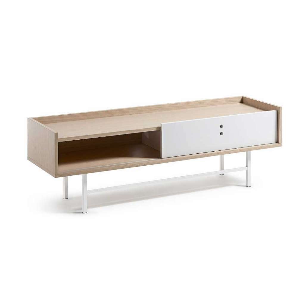 TV Board mit Eiche furniert und Weiß 140 cm