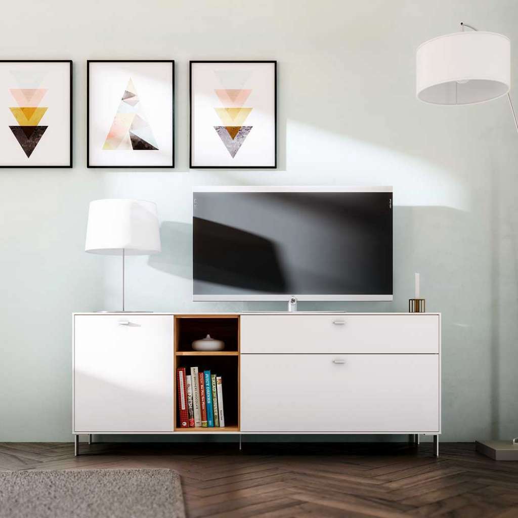 TV Schrank in Weiß und Eiche modern