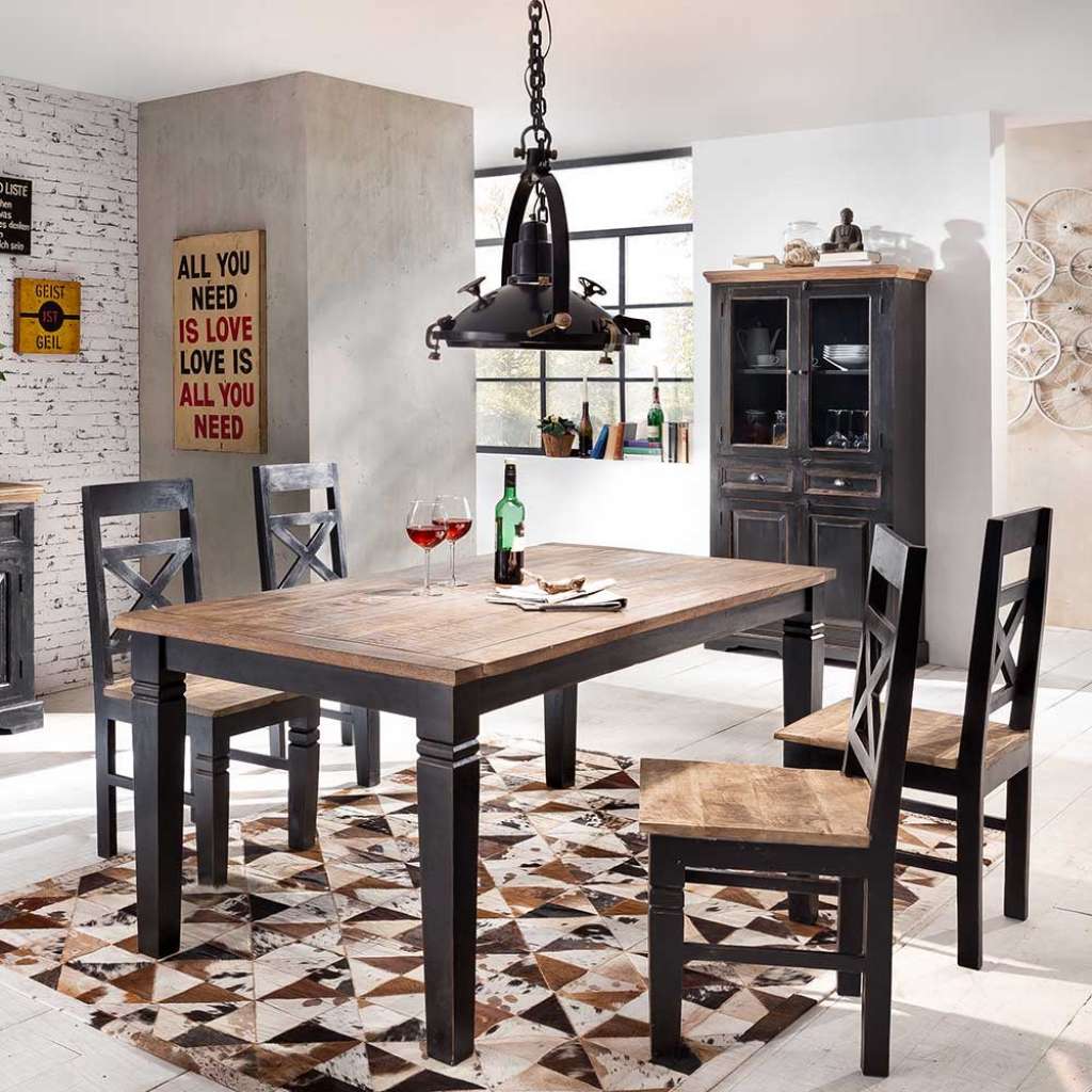 Shabby Essguppe in Schwarz und Honigfarben massiv (5-teilig)