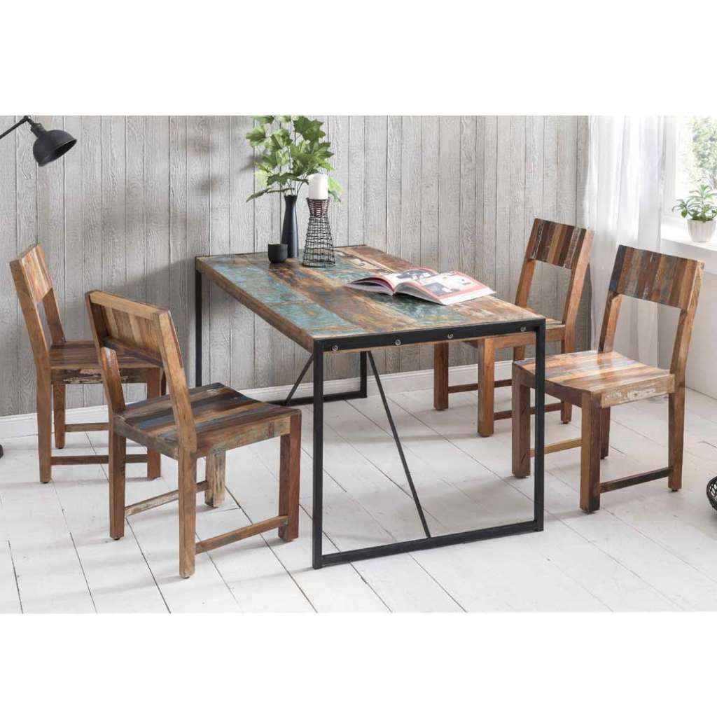 Shabby Essgruppe in Braun und Bunt recyceltem Altholz (5-teilig)