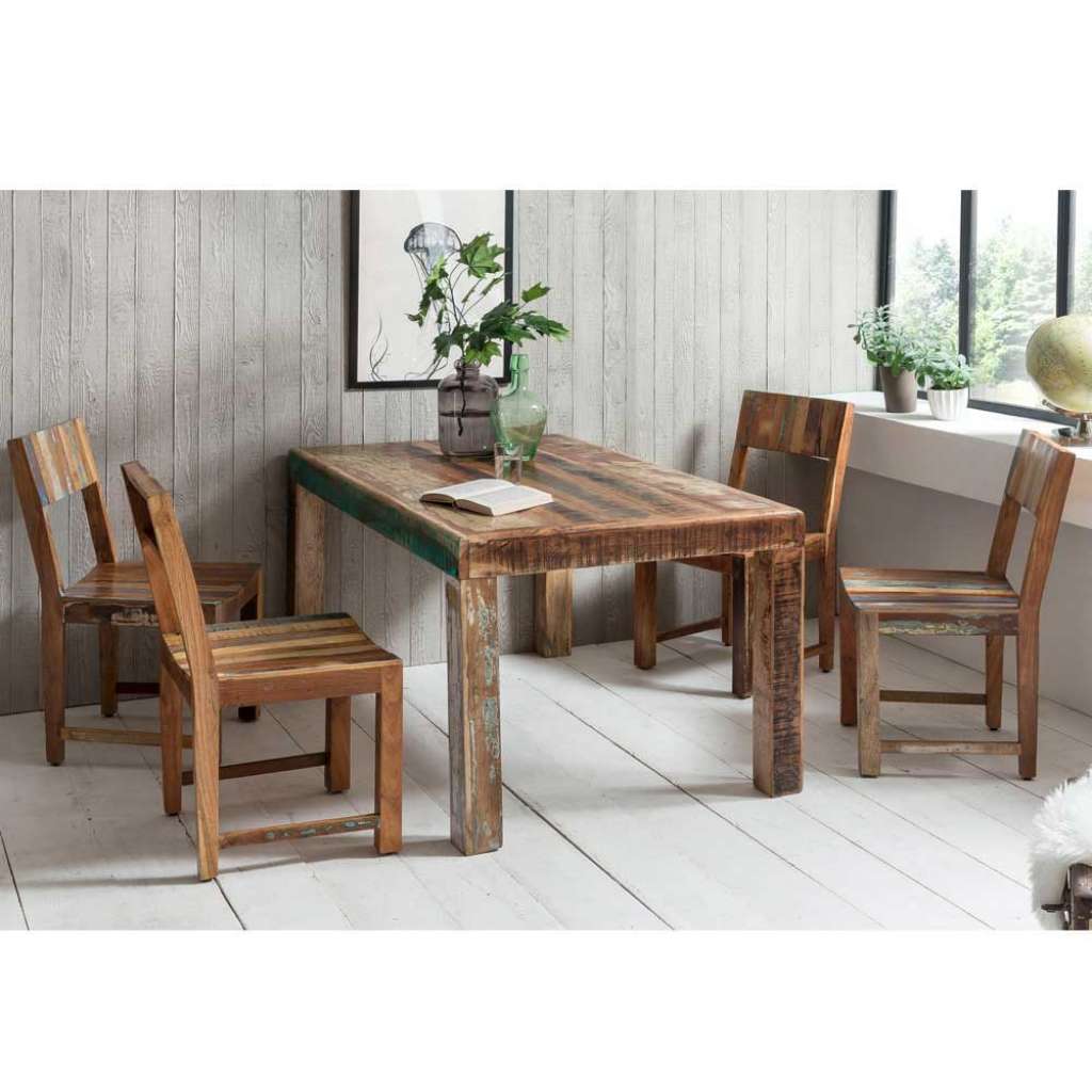 Esstischgruppe im Shabby Chic Style recyceltem Altholz in Bunt (5-teilig)