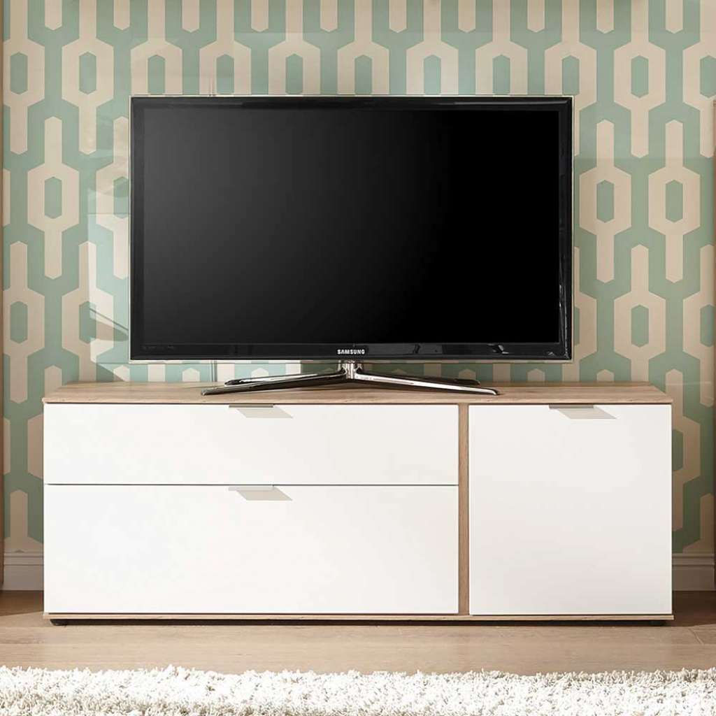 TV Board mit Klappe Eiche und Weiß