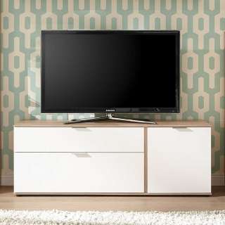 TV Board mit Klappe Eiche und Weiß
