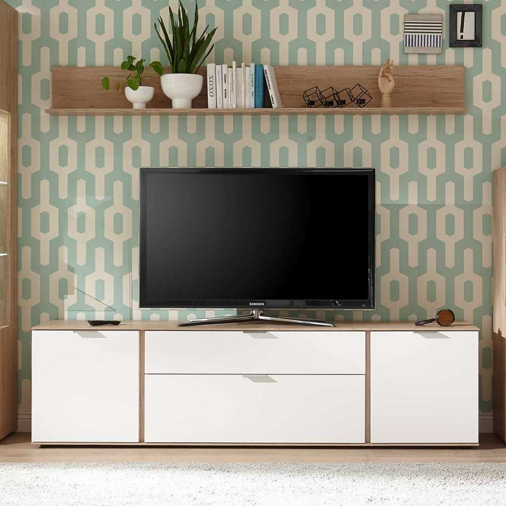 TV Element in Weiß und Eiche Klappe