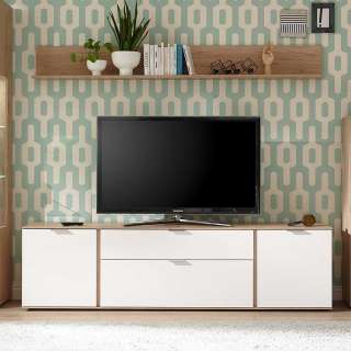TV Element in Weiß und Eiche Klappe