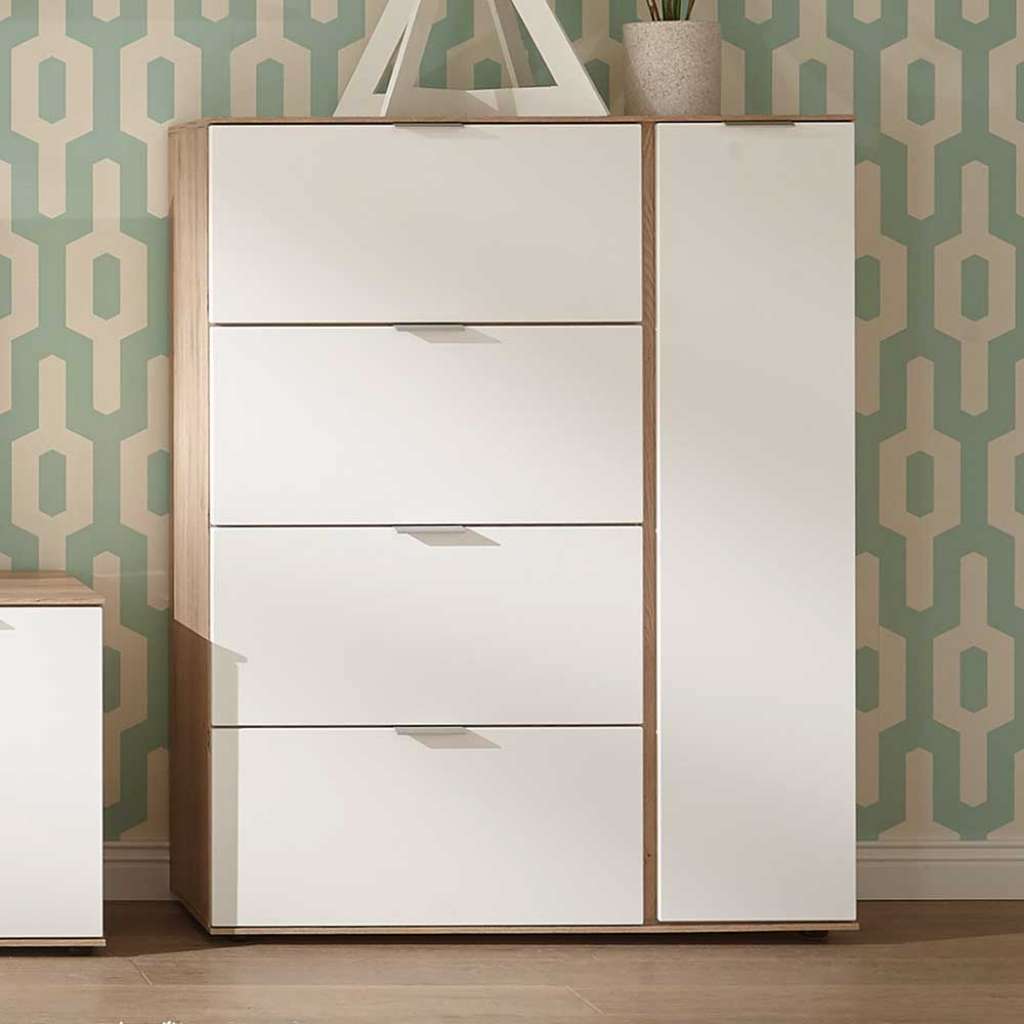 Flur Kommode in Weiß und Eiche 100 cm