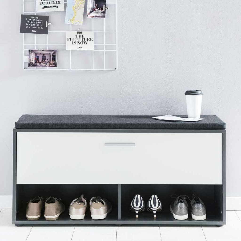 Schuhbank in Weiß und Dunkelgrau Klappe