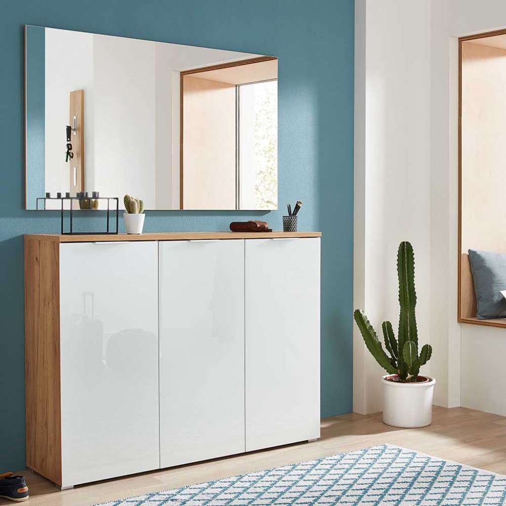 Garderobenmöbel in Weiß Glas beschichtet Eiche (2-teilig)