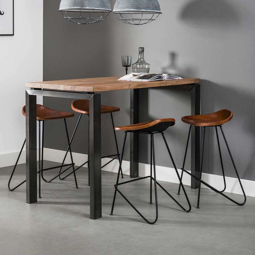 Bar Sitzgruppe aus Akazie Massivholz Braun Leder (5-teilig)
