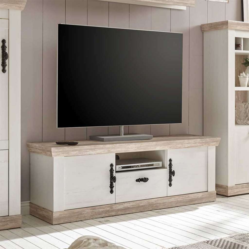 TV Lowboard im Landhaus Design Kiefer Weiß