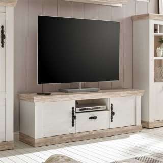TV Lowboard im Landhaus Design Kiefer Weiß