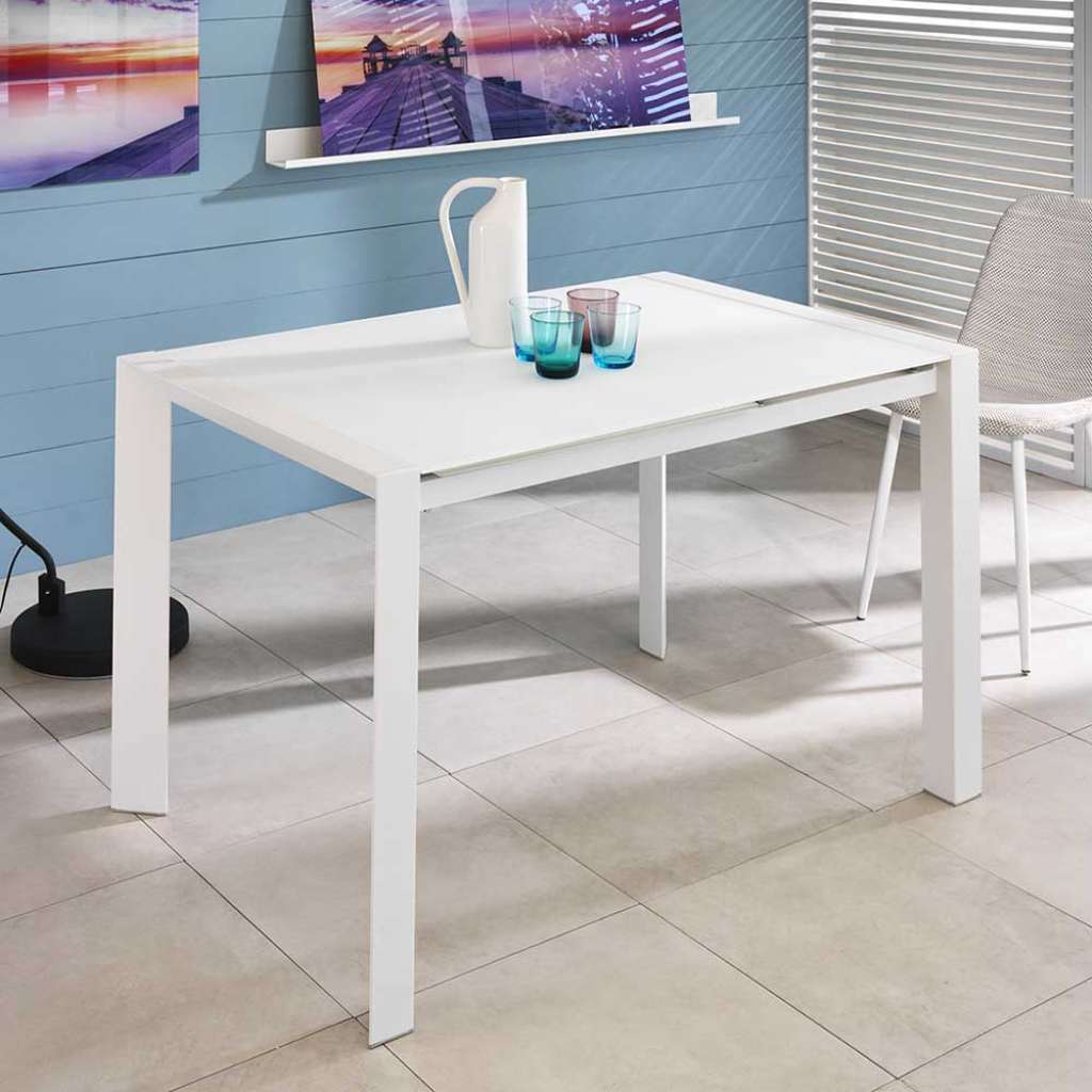 Esszimmertisch in Weiß Sicherheitsglas verlängerbar