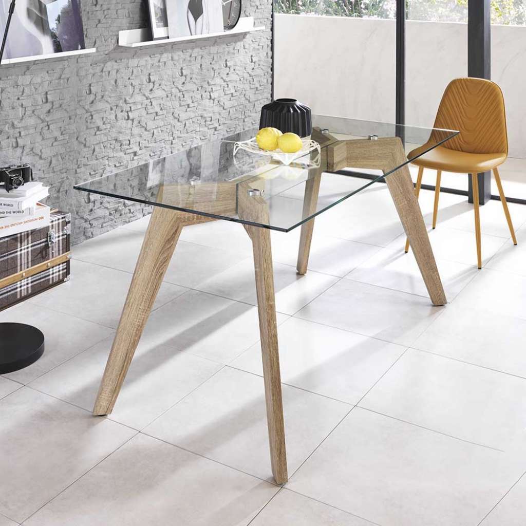 Glas Esstisch in Eiche 160 cm breit