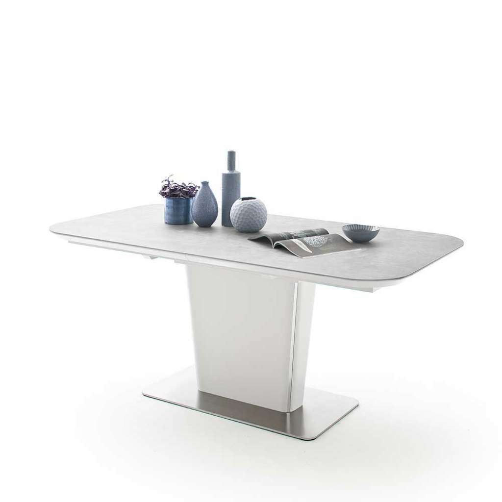 Ausziehtisch in Weiß und Hellgrau Keramik beschichtet