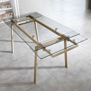 Esszimmertisch aus Glas Metall in Taupe