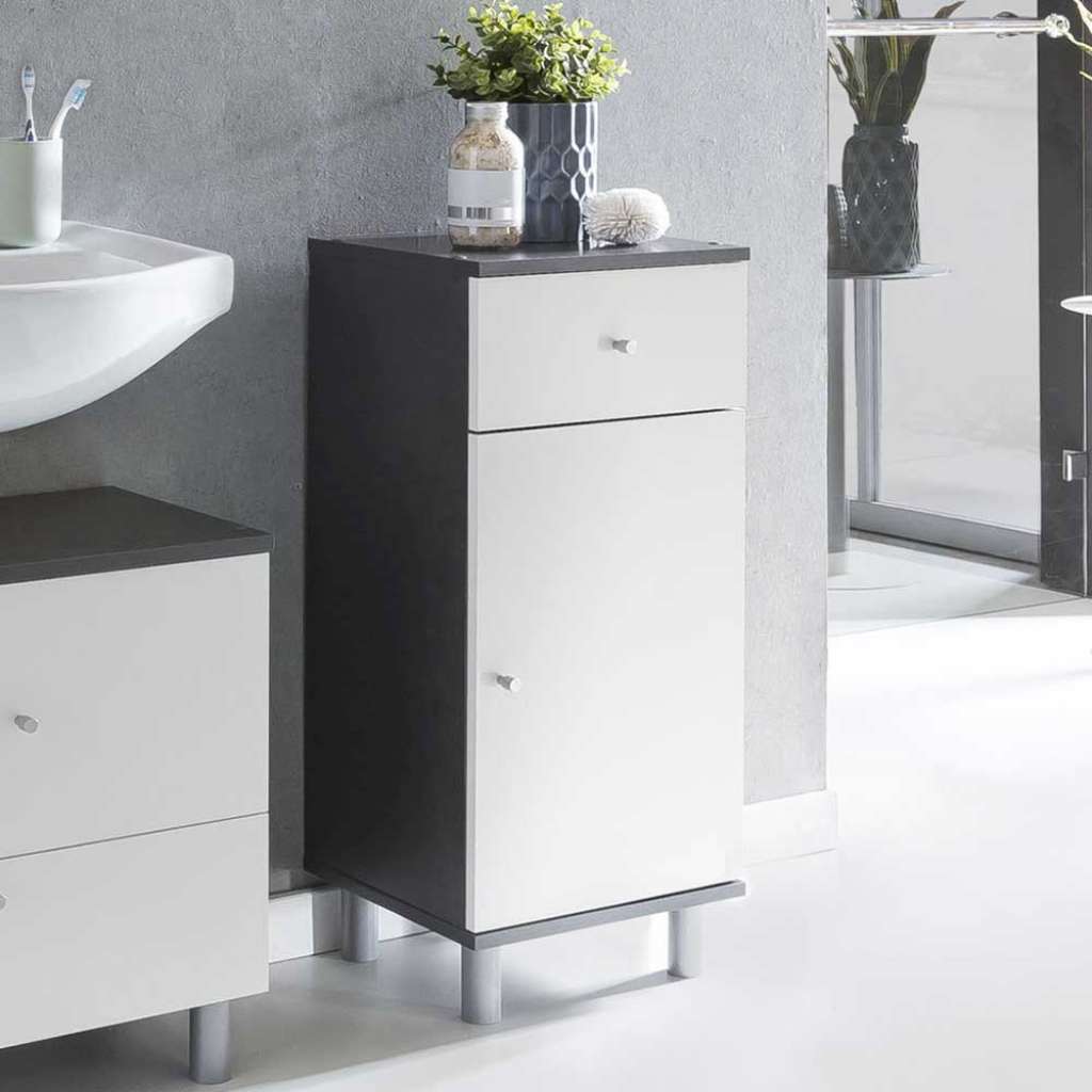 Badezimmer Unterschrank in Weiß und Dunkelgrau 35 cm breit