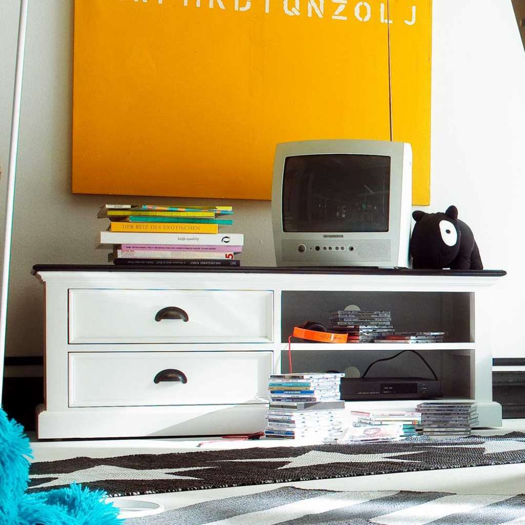 TV Board in Weiß Schwarz Mahagoni Massivholz