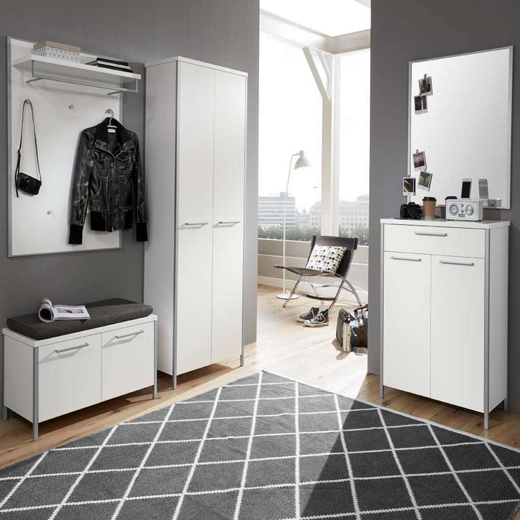 Garderobenset in Weiß Schuhschrank und Spiegel (5-teilig)