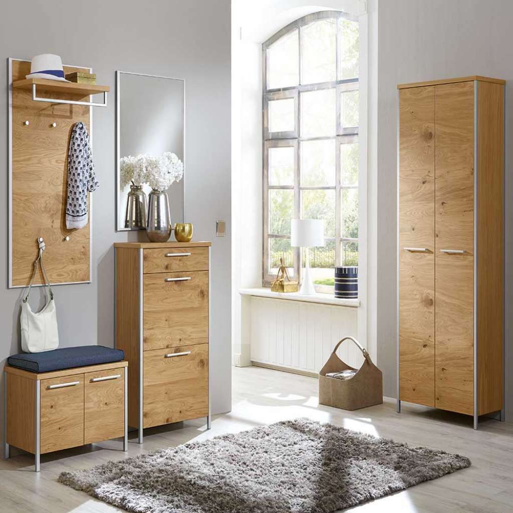 Flurgarderobenset mit Balkeneiche furniert komplett (5-teilig)