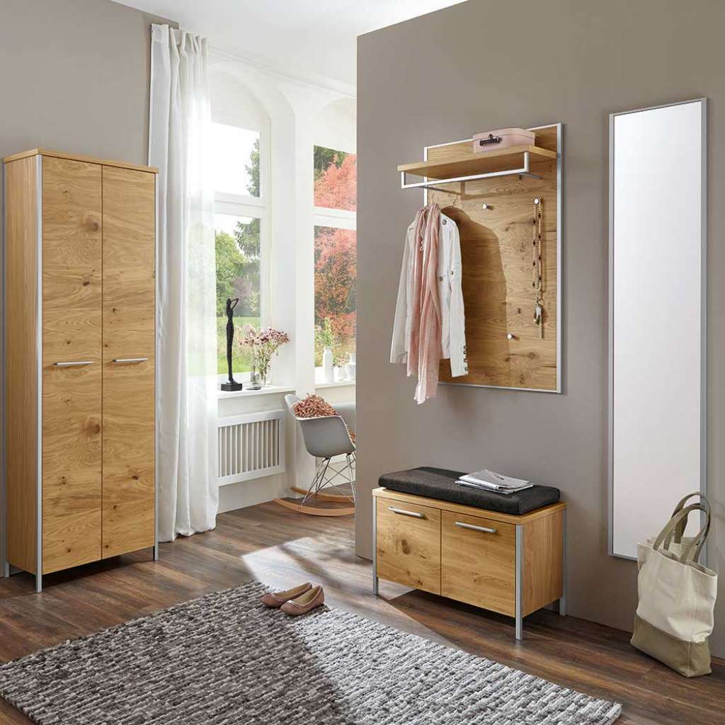 Garderobenkombination mit Balkeneiche furniert komplett (4-teilig)