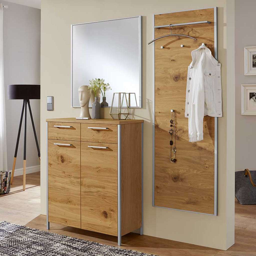Garderobenset in Eiche Bianco furniert Spiegel (3-teilig)
