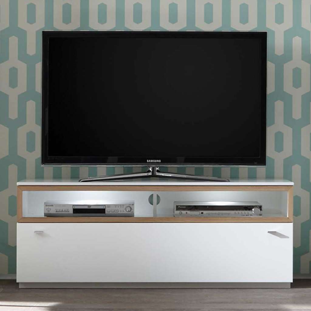 TV Lowboard in Weiß und Eiche Bianco 130 cm breit