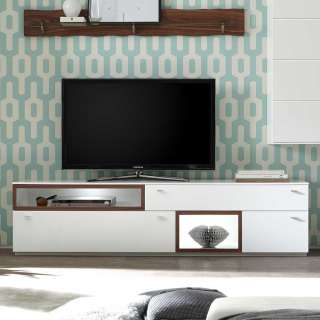 Fernsehlowboard in Weiß und Nussbaum Optik 200 cm breit
