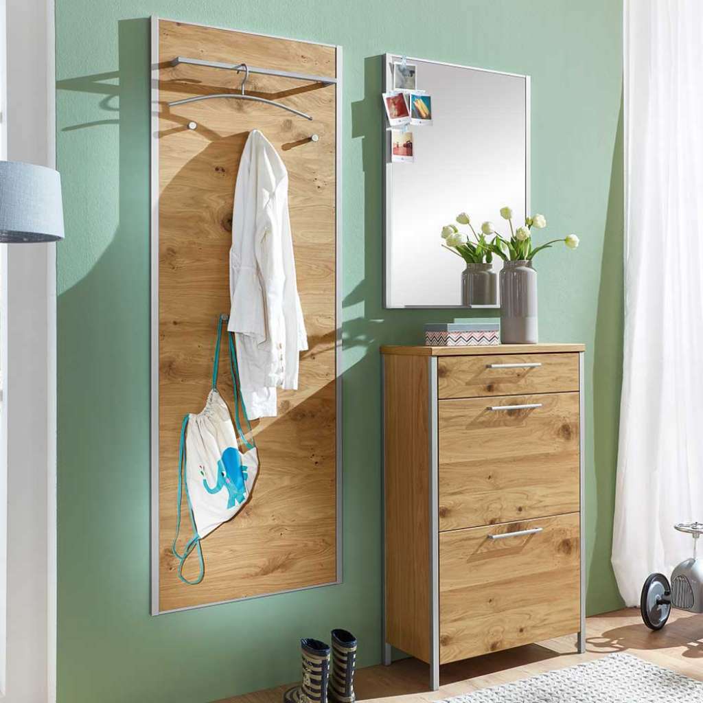 Flurgarderobenset Eiche Bianco furniert Schuhschrank (3-teilig)