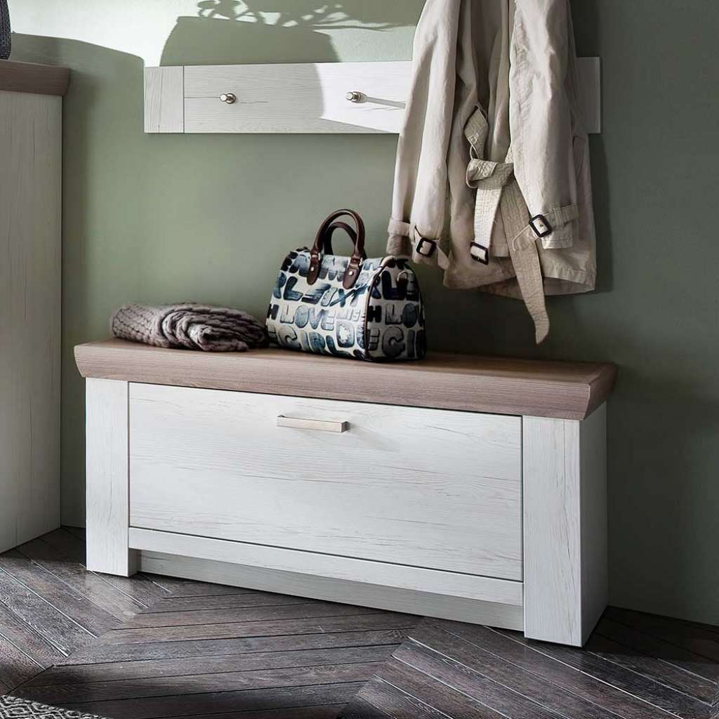 Dielenbank im Landhausstil Pinie Weiß und Eiche