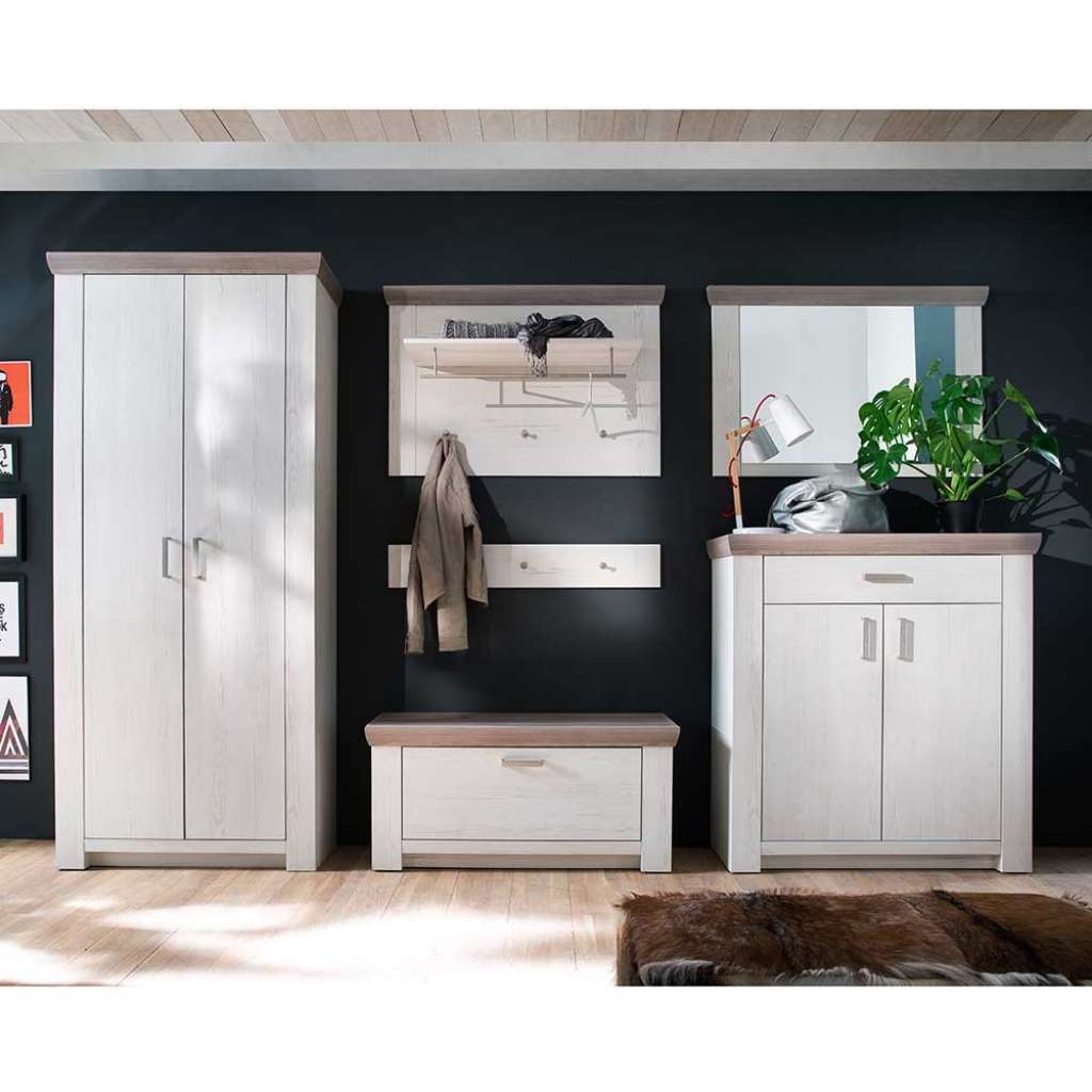 Garderobenmöbel im skandinavischen Landhausstil Weiß Kiefer (6-teilig)