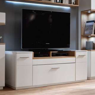 TV Schrank in Weiß und Eiche furniert 60 cm hoch