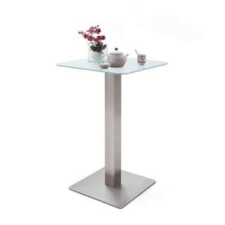 Bartisch mit Glasplatte in Weiß Edelstahl
