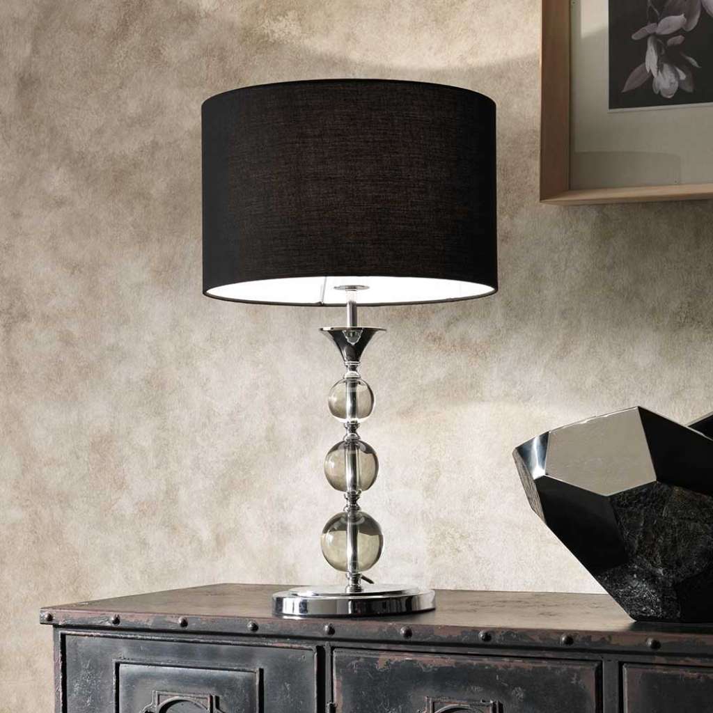 Tischlampe mit Schirm in Schwarz Glas