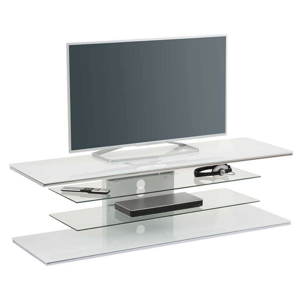 TV Rack aus Weißglas und Stahl 140 cm breit