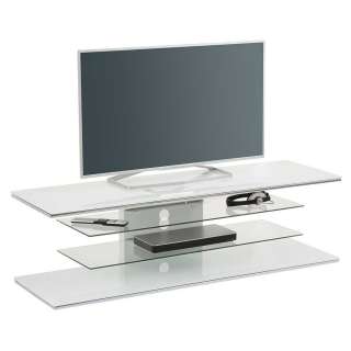 TV Rack aus Weißglas und Stahl 140 cm breit