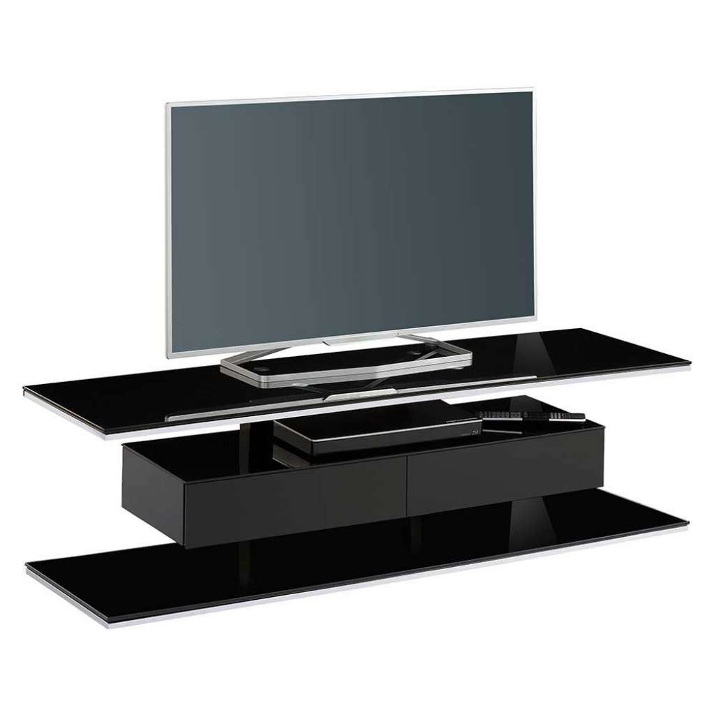 Fernsehboard mit Klappe Schwarzglas und Stahl