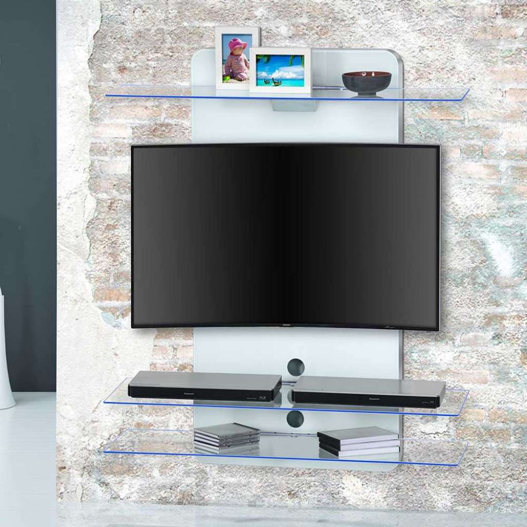 Fernseher Wand mit blauer LED Beleuchtung 100 cm breit