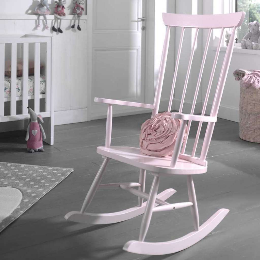 Holzschaukelstuhl in Rosa Retro Design